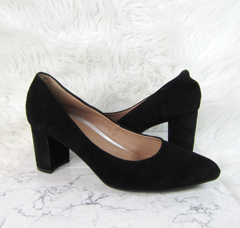 Aerosoles Bette Black Suede Mid Heel Almond Toe Pumps Women's Size 9.5